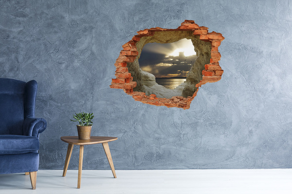 3D wall hole wallpaper Sunset over the sea