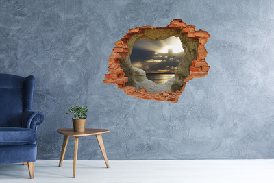3D wall hole wallpaper Sunset over the sea