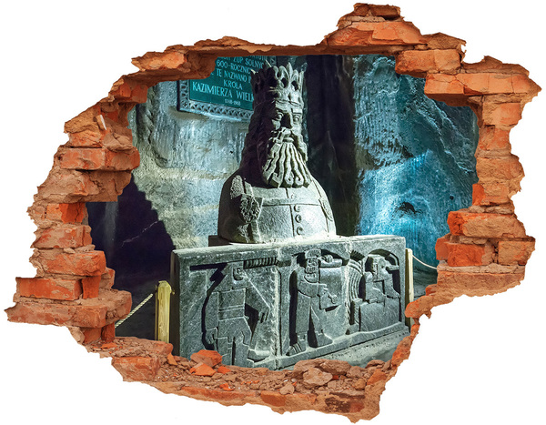 3D wall hole wallpaper Ancient cave sculpture