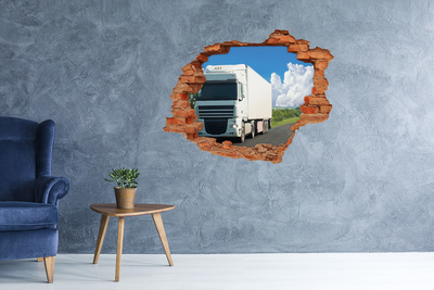 Hole in the wall decal A truck on the road through a hole in the wall