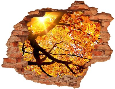 3D wall hole wallpaper Golden autumn behind the wall