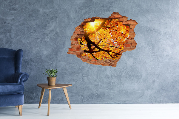 3D wall hole wallpaper Golden autumn behind the wall
