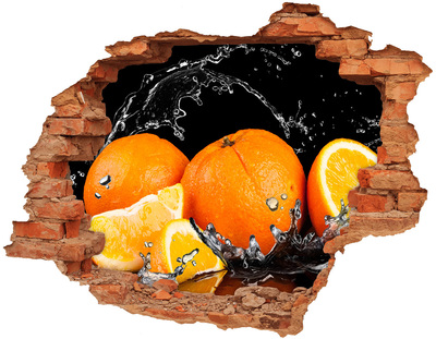 3D wall hole wallpaper Juicy oranges in water