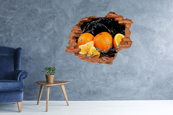 3D wall hole wallpaper Juicy oranges in water