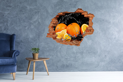 3D wall hole wallpaper Juicy oranges in water