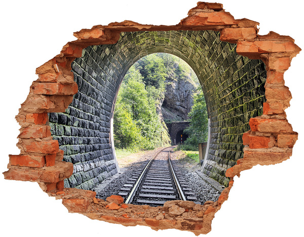 Hole in the wall decal Railway tracks in the forest