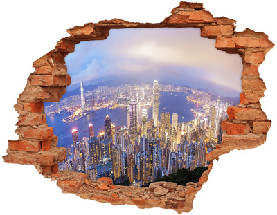 3D wall hole wallpaper View of Hong Kong at night