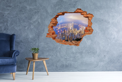 3D wall hole wallpaper View of Hong Kong at night