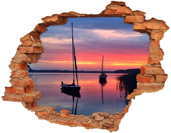 Hole in the wall decal Sunset over the lake