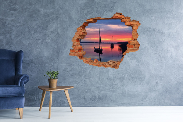 Hole in the wall decal Sunset over the lake