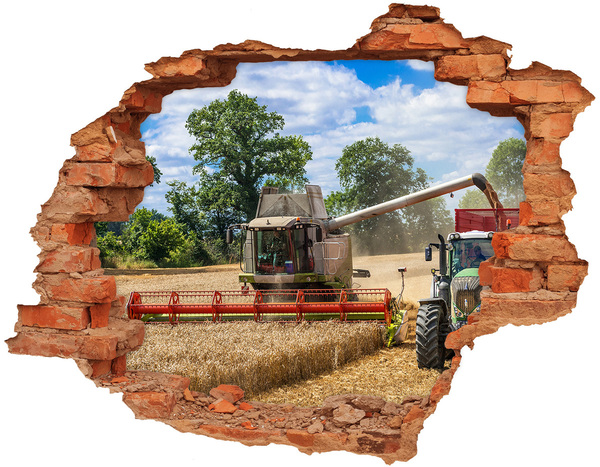 Hole wall sticker Harvesting in a grain field