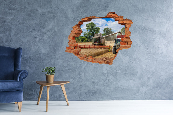 Hole wall sticker Harvesting in a grain field