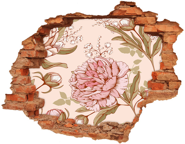 Hole wall sticker Floral pattern on a pink background