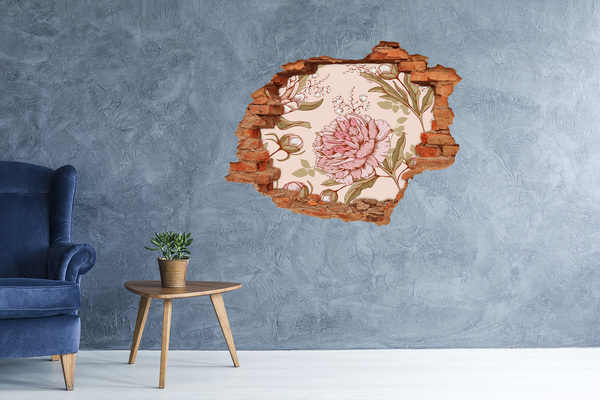 Hole wall sticker Floral pattern on a pink background