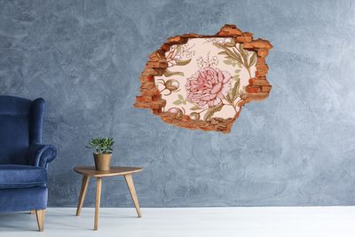Hole wall sticker Floral pattern on a pink background