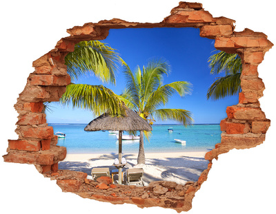 3D wall hole Tropical beach with palm trees