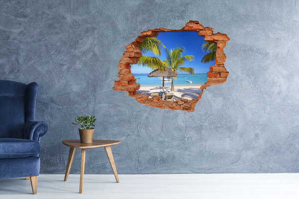 3D wall hole Tropical beach with palm trees