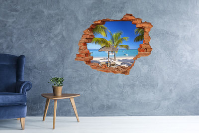 3D wall hole Tropical beach with palm trees