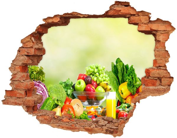 3D wall hole wallpaper Fruits and vegetables in paradise