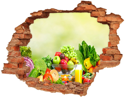 3D wall hole wallpaper Fruits and vegetables in paradise