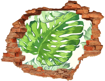 Hole in the wall decal Green monstera in a concrete hole