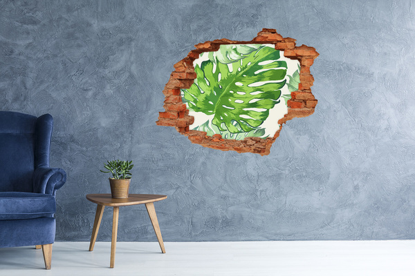 Hole in the wall decal Green monstera in a concrete hole