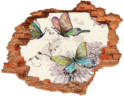 Hole in the wall sticker Butterflies and flowers