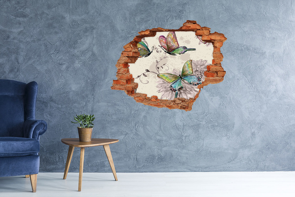 Hole in the wall sticker Butterflies and flowers