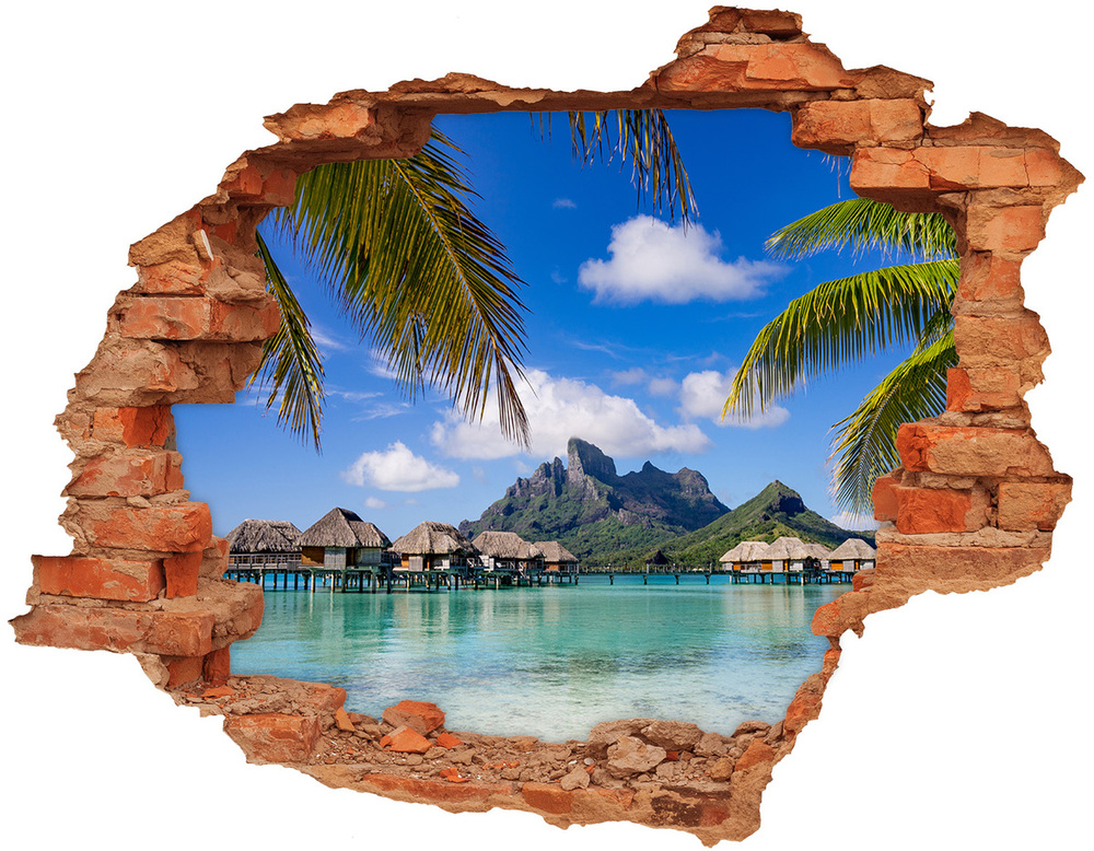 3D wall hole wallpaper Palms on Bora Bora