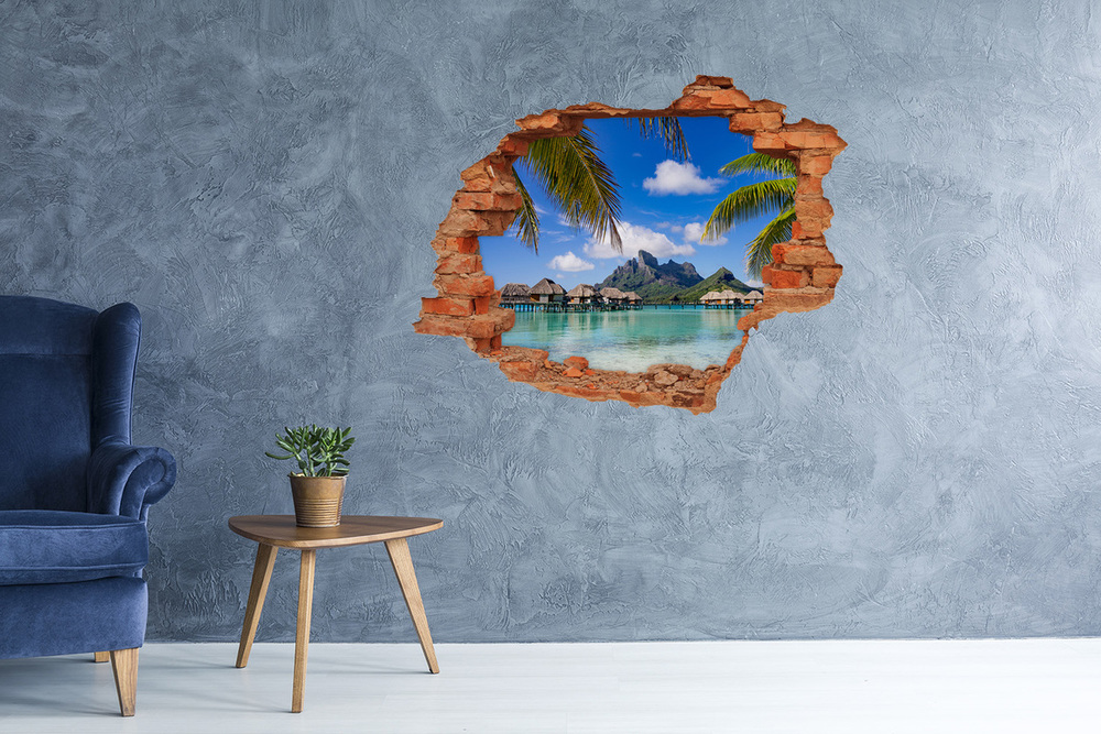 3D wall hole wallpaper Palms on Bora Bora