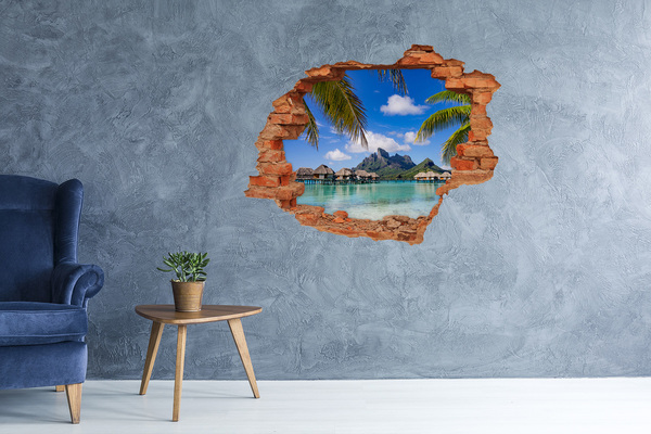 3D wall hole wallpaper Palms on Bora Bora