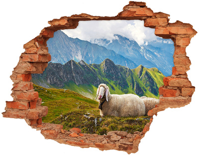 Hole in the wall decal Mountain meadow with sheep
