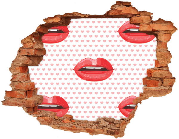 Hole in the wall decal Lips in hearts