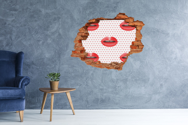 Hole in the wall decal Lips in hearts