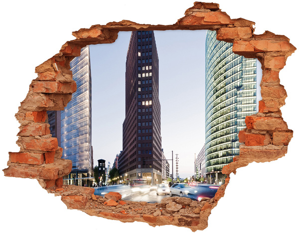3D wall hole View of the modern city