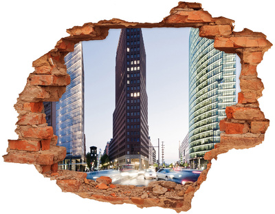 3D wall hole View of the modern city