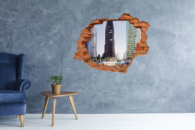 3D wall hole View of the modern city