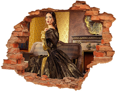 Hole wall sticker A woman in an elegant dress in a stylish interior