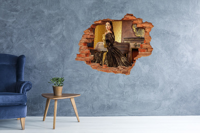 Hole wall sticker A woman in an elegant dress in a stylish interior