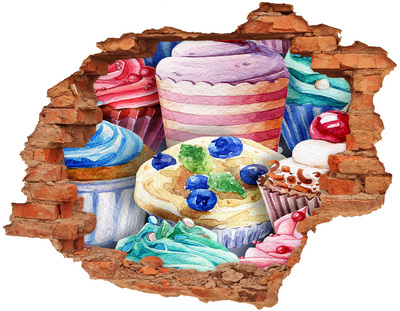 Hole wall sticker Colorful muffins