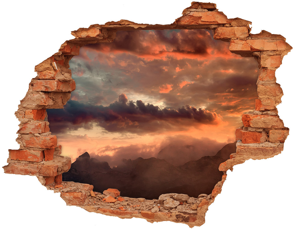 Hole wall sticker Sunset of the mountain