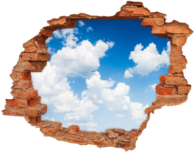 3D wall hole Sky with clouds through a hole in the wall