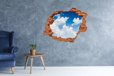 3D wall hole Sky with clouds through a hole in the wall