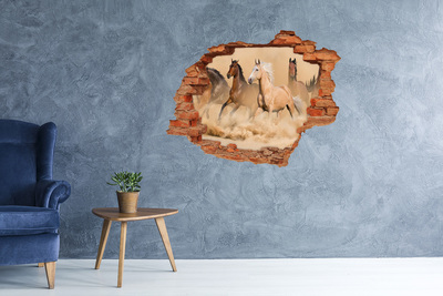 Hole in the wall sticker Galloping horses in the wild