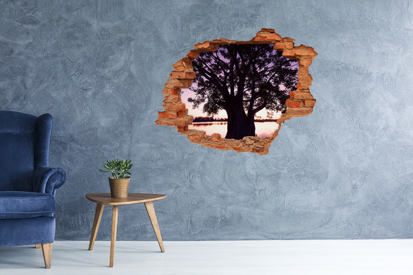 Hole wall sticker Tree and lake