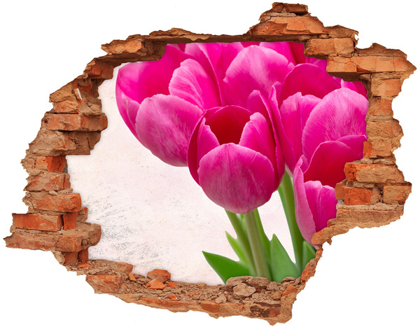 3D wall hole wallpaper Pink tulips