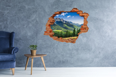 Hole in the wall sticker Mountain landscape through a hole in the wall