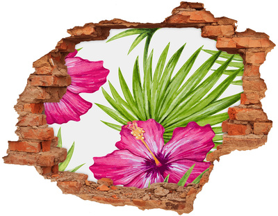 3D wall hole wallpaper Tropical paradise with hibiscus