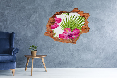 3D wall hole wallpaper Tropical paradise with hibiscus