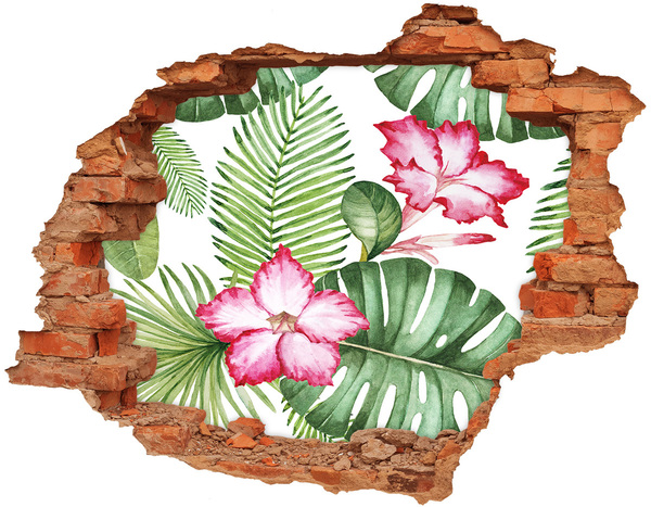 3D wall hole wallpaper Tropical flowers